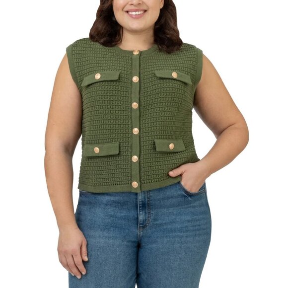 BLANKNYC Womens Sleeveless Sweater Vest Olive Gold Buttons Designer Inspired - Picture 4 of 6